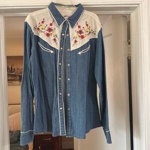 Western style button down jean shirt
